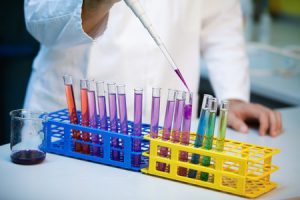 35804966 - demonstration of full ph scale in test tubes in a laboratory