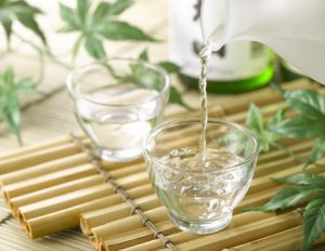 4995339 - sake on bamboo tray with bottle